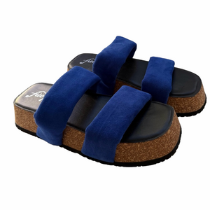 Free People Fairmount Flared Platform Sandals US 8 EU 38 Cobalt Blue Suede